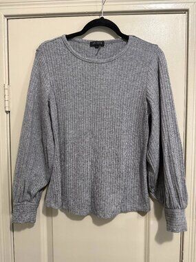 1.STATE Women's Balloon Sleeve Crewneck Rib Sweater Heather Grey Size Med